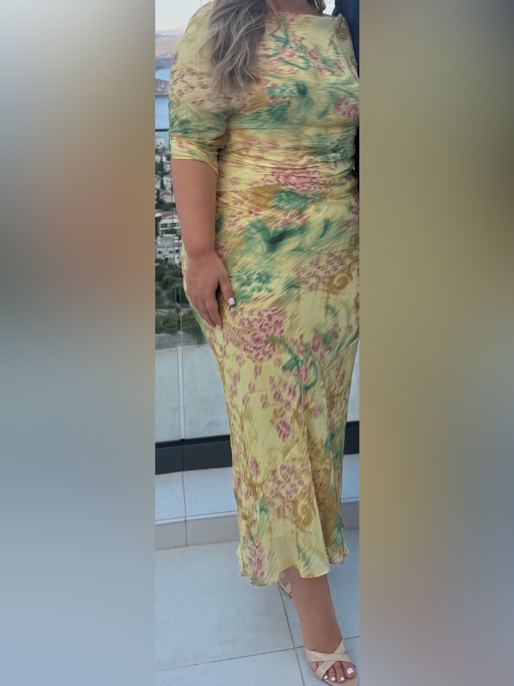 Zara Yellow Floral Maxi Dress with Green and Pink Prints